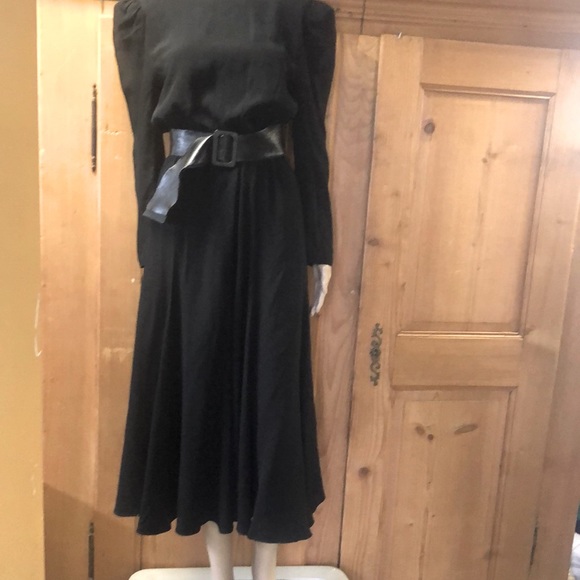 Vintage 80s Does 40s Sexy Black Wayne Clark Aline Marielle Power Dress - Picture 1 of 6